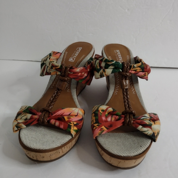 Sperry Cork Wedge Sandals Top Sider Tropical Paradise Size 8 New - Picture 4 of 7